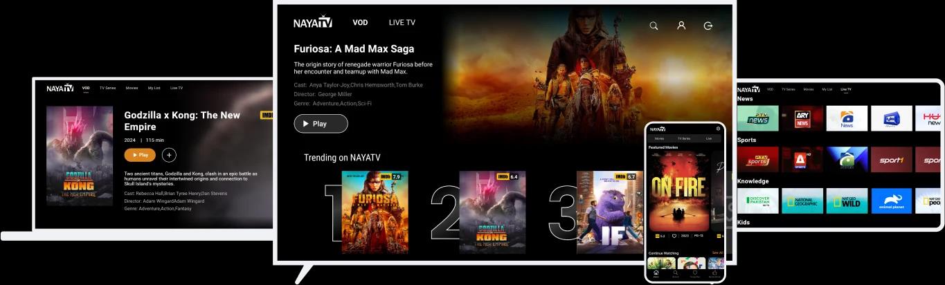NayaTV home screen for TV, mobile, tablet, and laptop